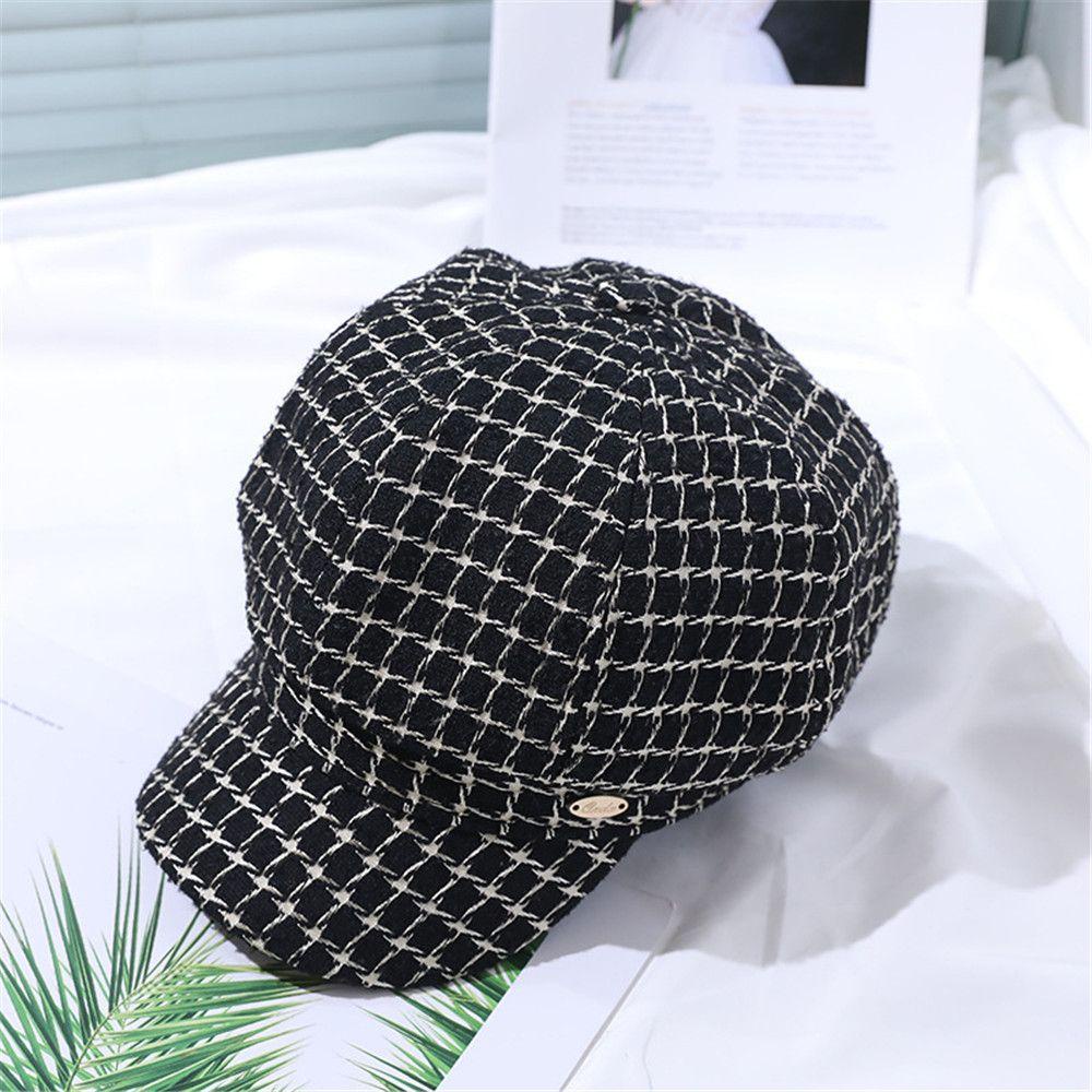 Mũ Beret Họa Tiết Sọc Caro Có Thể Điều Chỉnh Thời Trang Thu Đông Cho Nữ