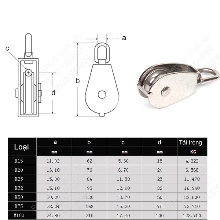 Ròng rọc đơn làm bằng inox 304 không gỉ kích thước M20-M25-M32-M50 tùy chọn