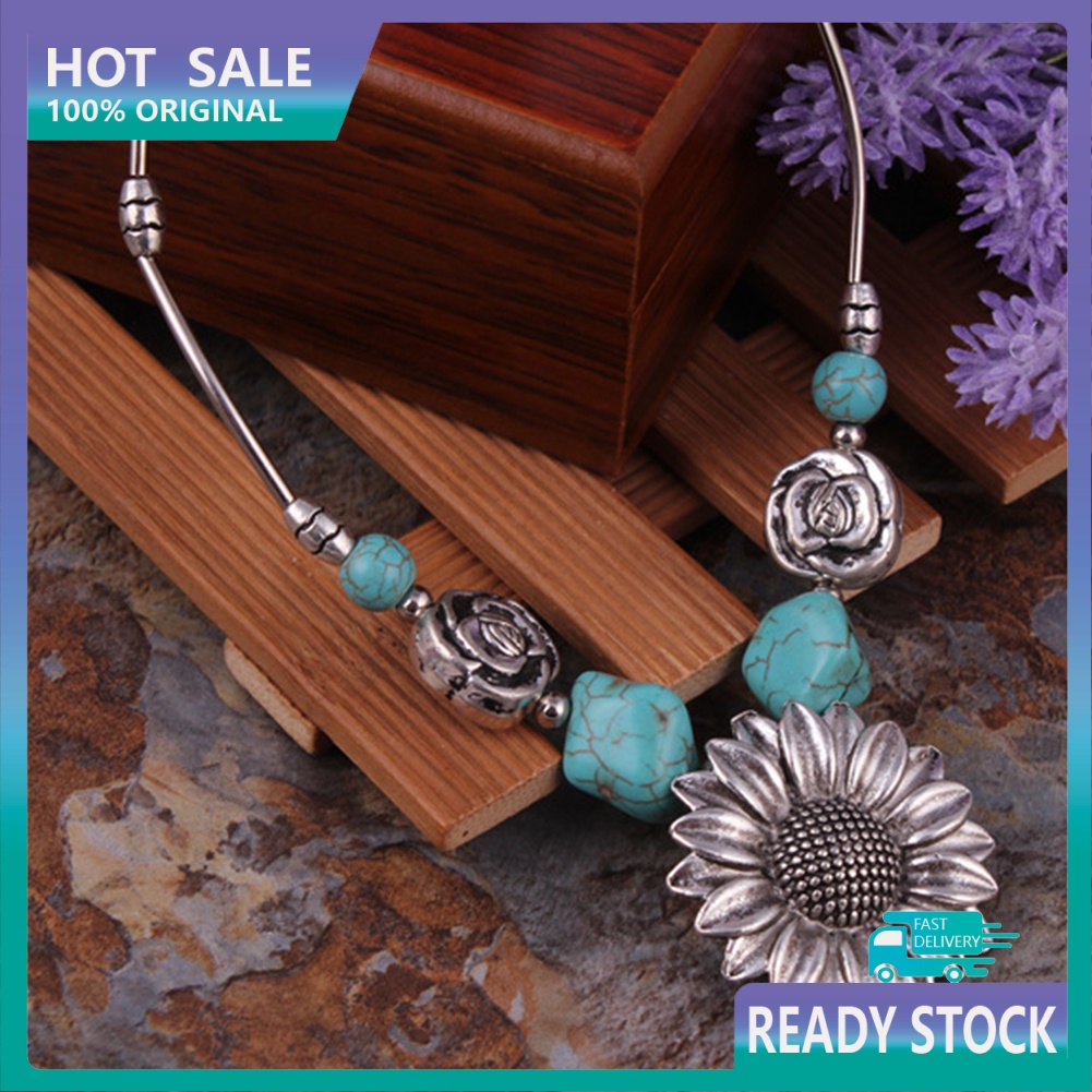 Vòng cổ Hợp Kim Hình Hoa Hướng Dương Đính Đá Ngọc Lam Nhân Tạo Thời Trang Cho Nữ