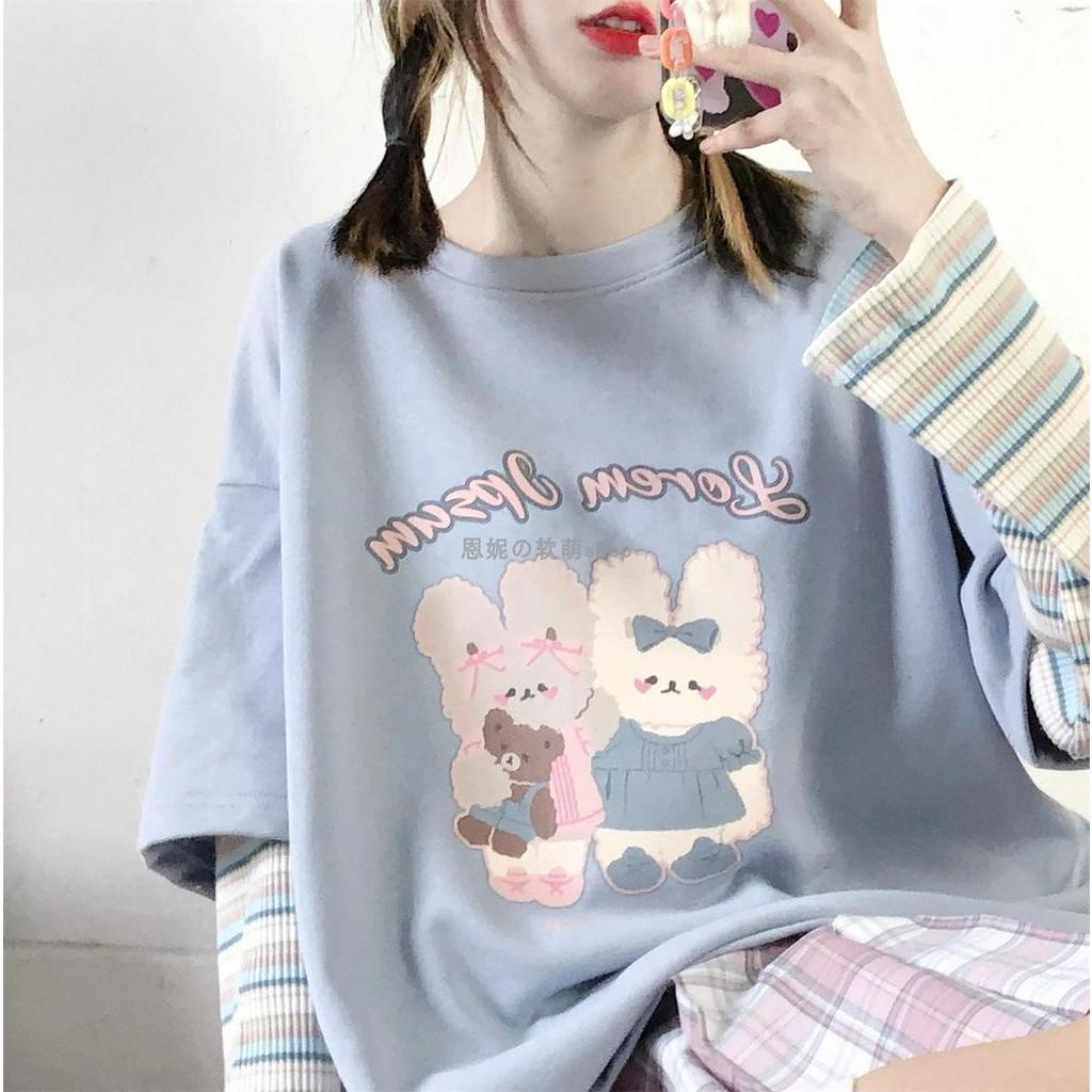 Áo Sweater Cổ Tròn Giả Hai Lớp Dáng Rộng Phong Cách Hàn Quốc Dễ Thương Thời Trang Xuân Thu 2023