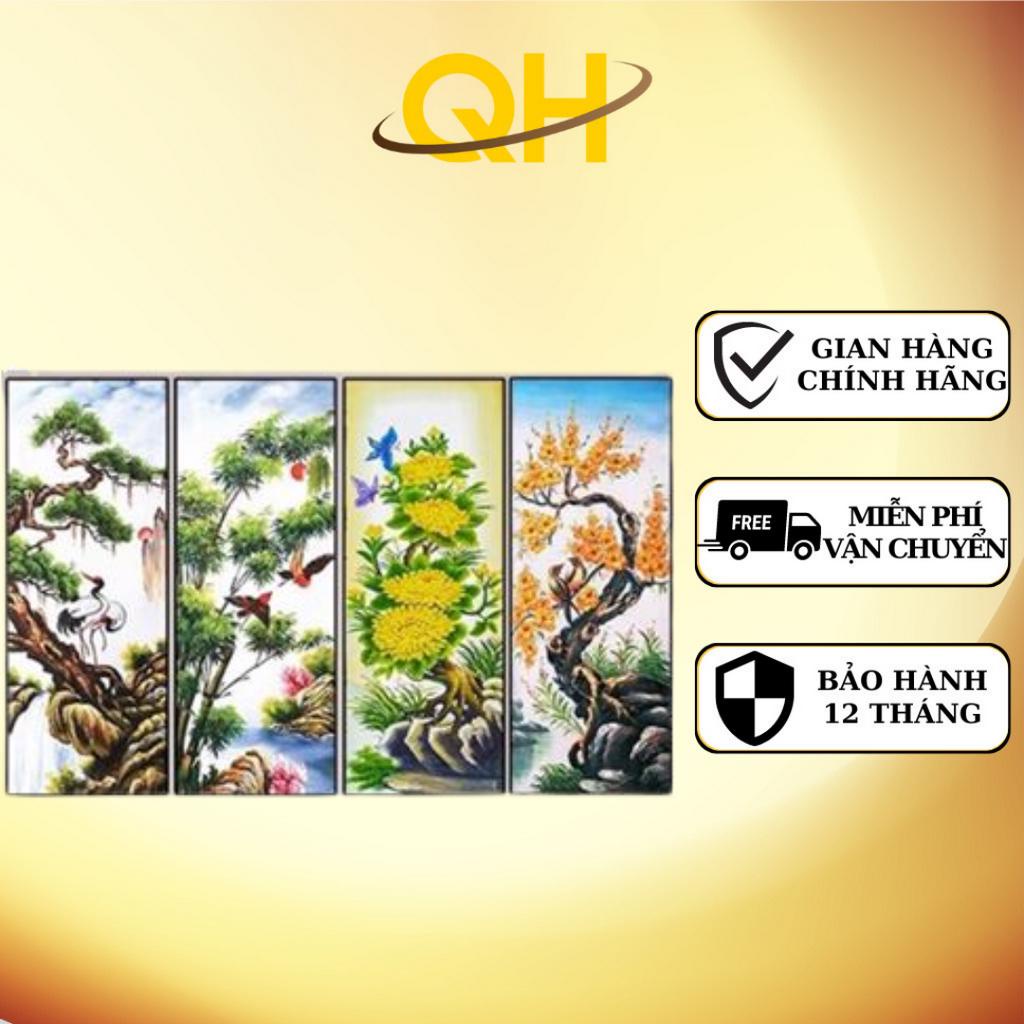 Tranh tráng gương bộ 4 tấm tứ quý thegioiquatangqh.vn, in chủ đề phong thủy Tùng Cúc Trúc Mai