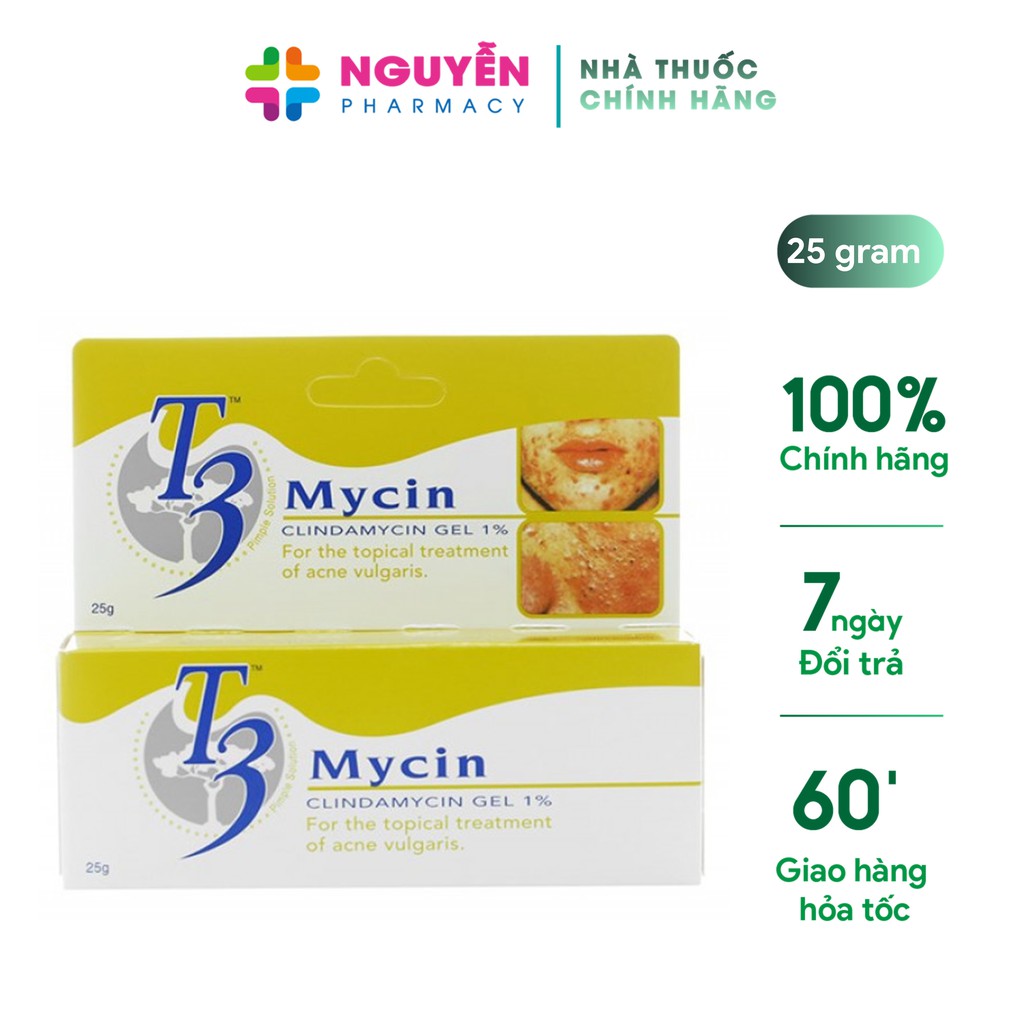 Gel bôi mụn trứng cá T3 Mycin 25g