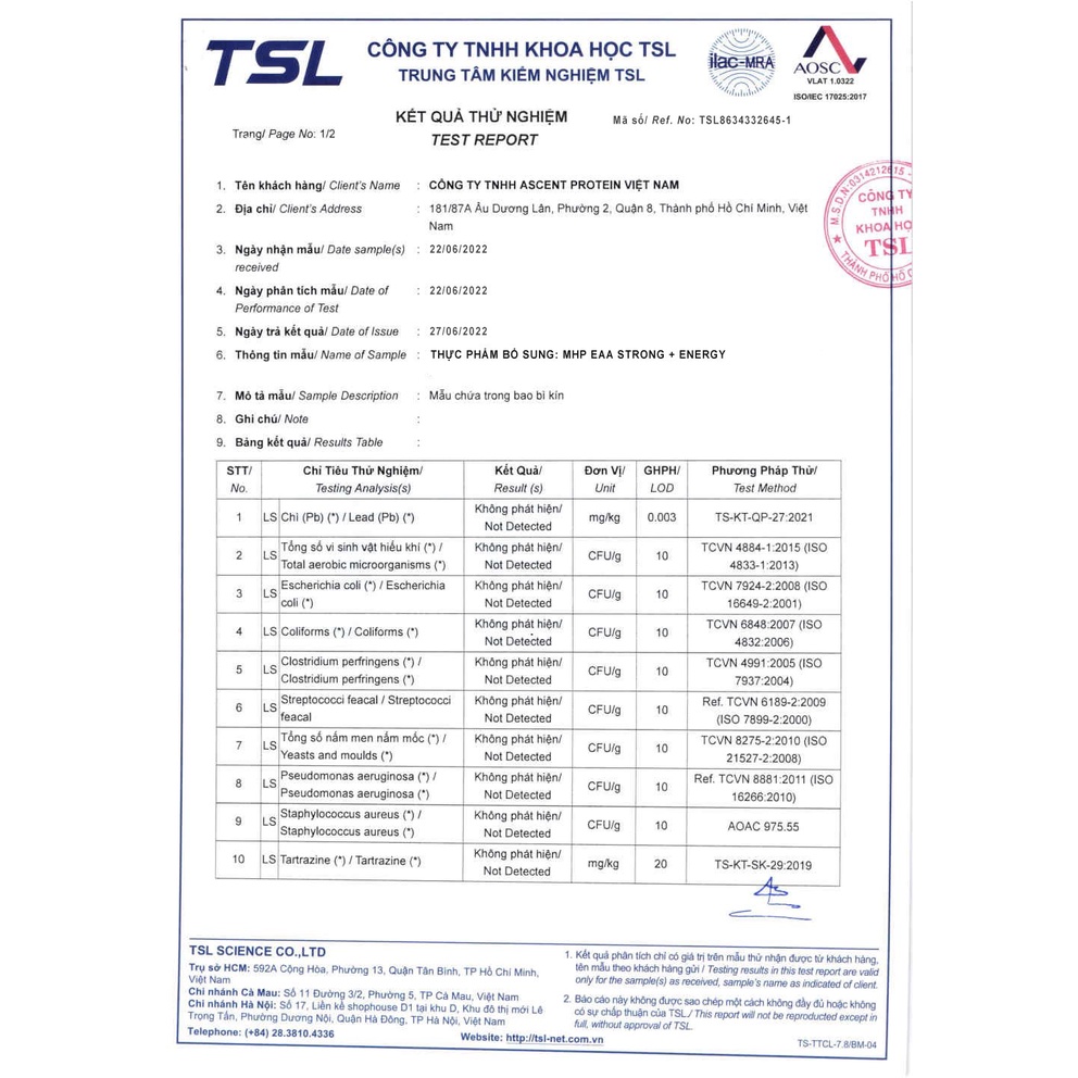 Thực phẩm bổ sung EAA Strong+Energy chứng nhận "Informed-Choice" : nhập khẩu USA