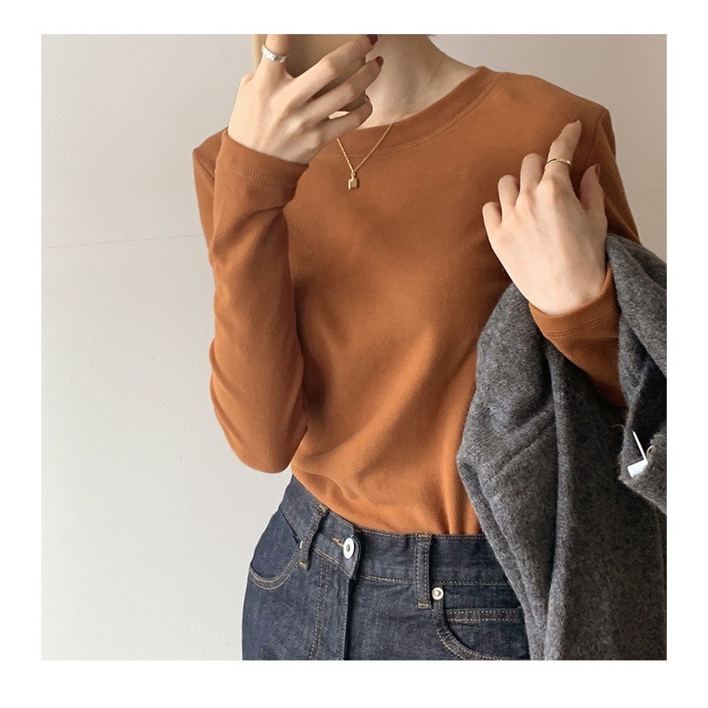 Áo Thun cotton Dày Hai Mặt Tay Dài Phong Cách Hàn Quốc Thời Trang Thu Đông Cho Nữ