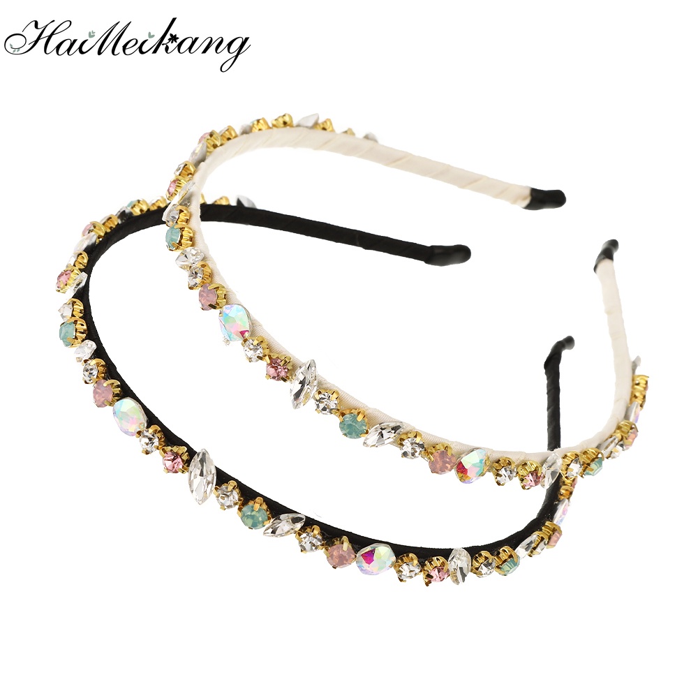 Băng đô cài tóc HAIMEIKANG mỏng đính đá màu ngọt ngào phong cách Hàn Quốc thời trang cho nữ