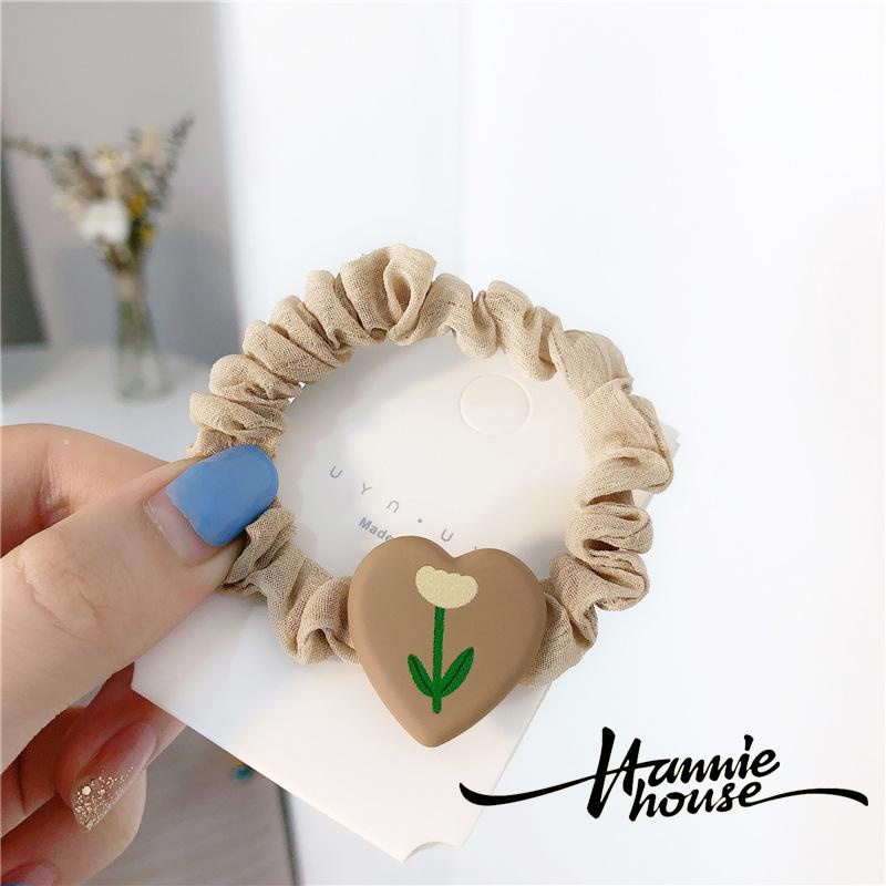 Thun cột tóc nhỏ họa tiết trái tim hoạt hình phong cách hàn quốc dễ thương cho nữ