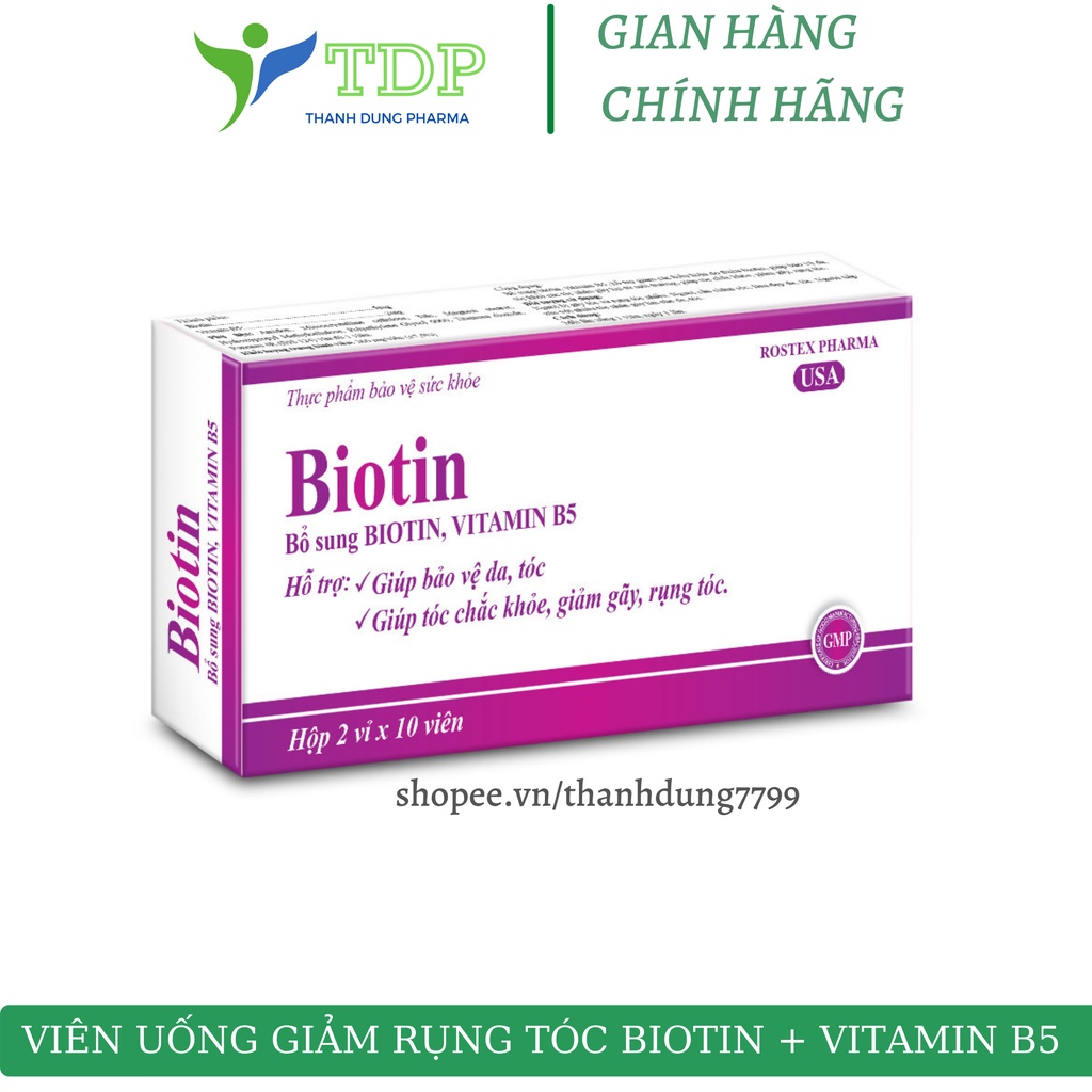 Viên uống BIOTIN +vitamin B5 giúp giảm rụng tóc, bảo vệ làn da luôn khoẻ đẹp ( dạng vỉ )