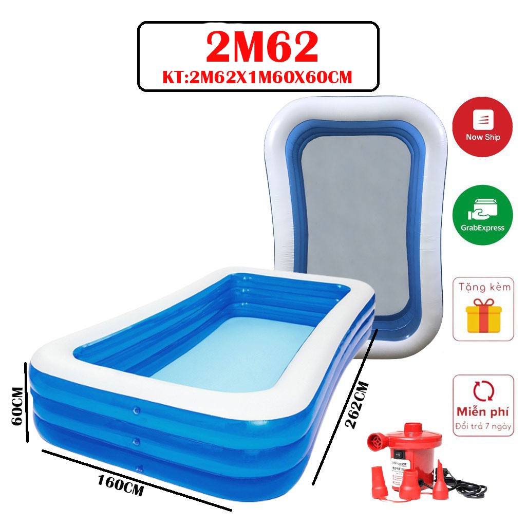 Bể Bơi Phao Cho Bé 262*160*60cm, Bể Bơi Phao Gia Đình 3 Tầng Swimming Pool Kèm Bơm Điện (tặng keo và 2 miếng dán)