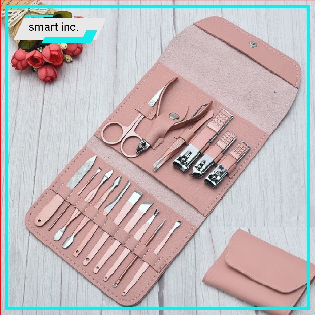 Bộ Bấm Cắt Móng Tay Nail Care Thép Không Rỉ 16 Món Màu Hồng Đa Năng