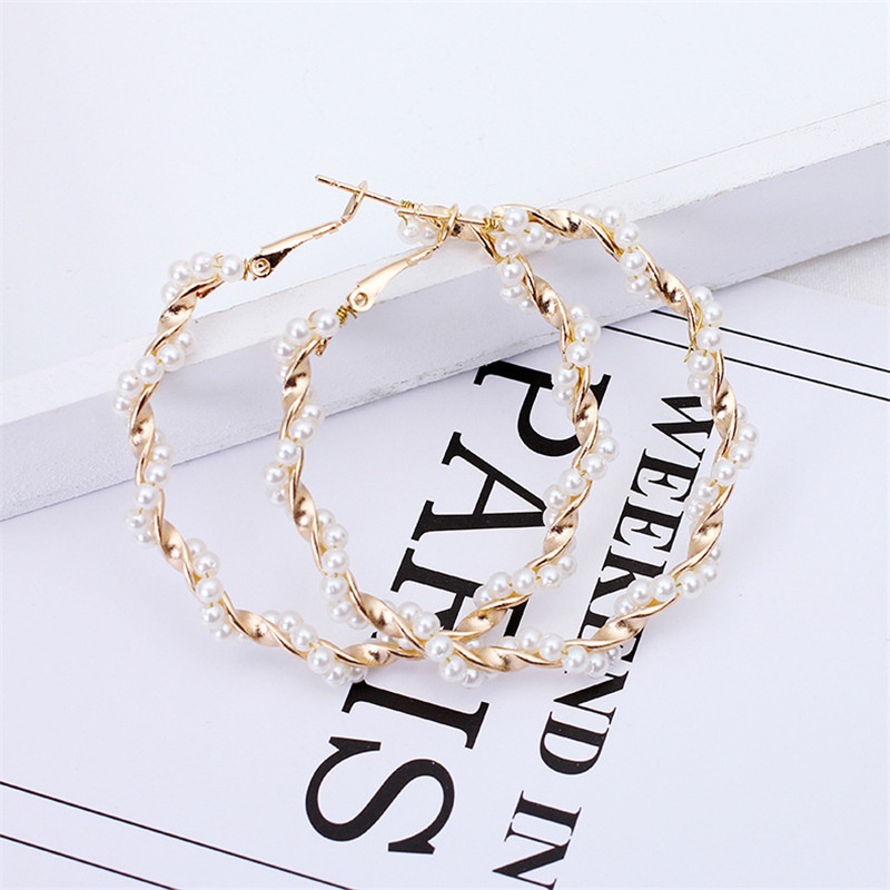 Khuyên Tai Kim Loại Đính Hạt Giả Ngọc Trai Thanh Lịch