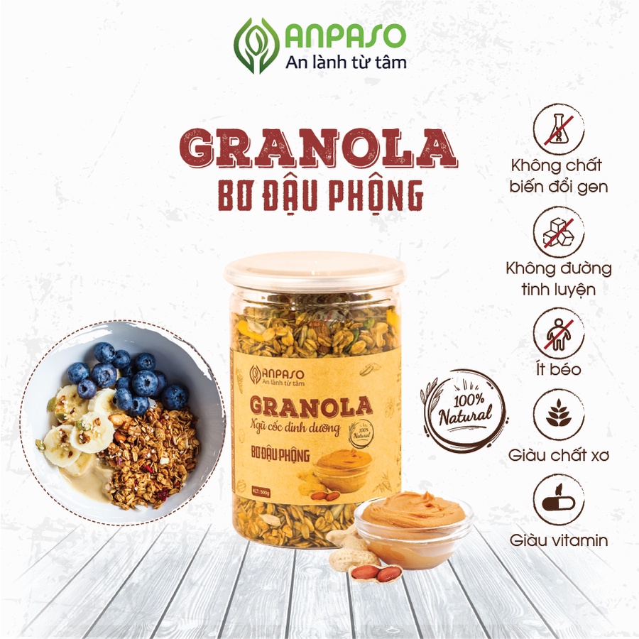 Granola Vị Bơ Đậu Phộng Siêu Hạt Anpaso Ăn Kiêng, Giảm Cân bổ sung dinh dưỡng, giữ vóc dáng, tốt cho tim mạch 300g