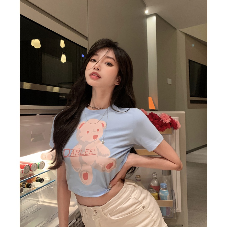 ÁO THUN CROPTOP GẤU DARLEE DỄ THƯƠNG CÓ FREESIZE <72KG CR22071
