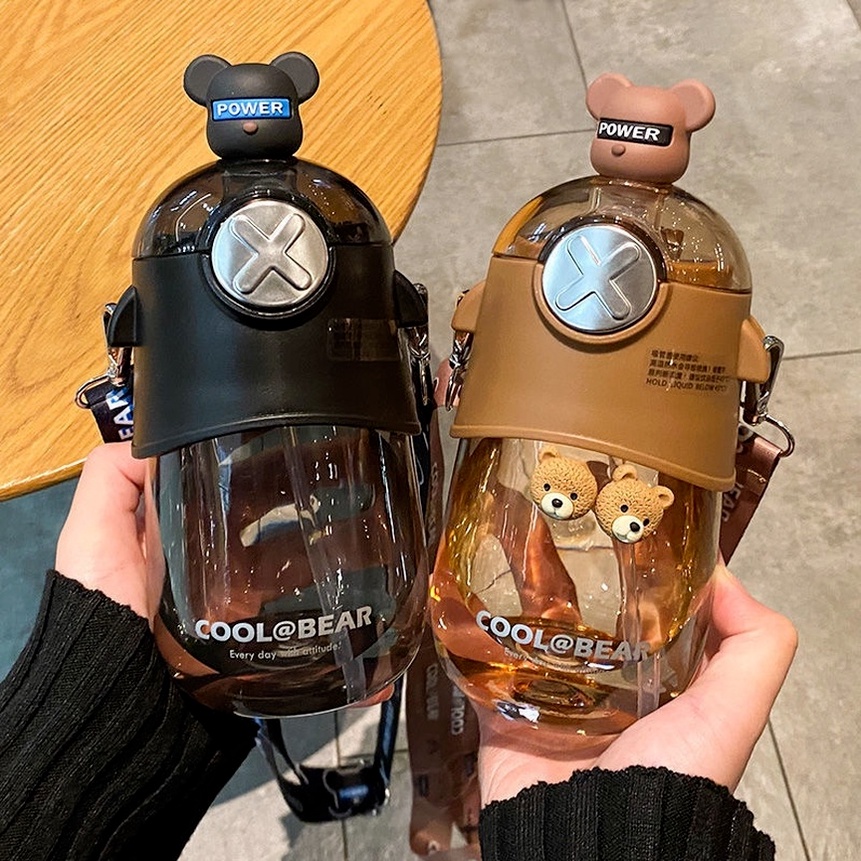 Bình Nước Nhựa Có Ống Hút Hình Gấu Bạo Lực Dễ Thương 2022