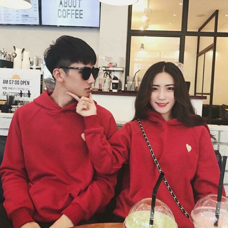 áo hoodie nam nữ trái tim, chất nỉ đẹp nhất, áo đôi màu đỏ