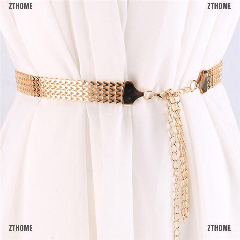 Thắt Lưng Dây Xích Kim Loại Gợn Sóng Màu Vàng Thời Trang