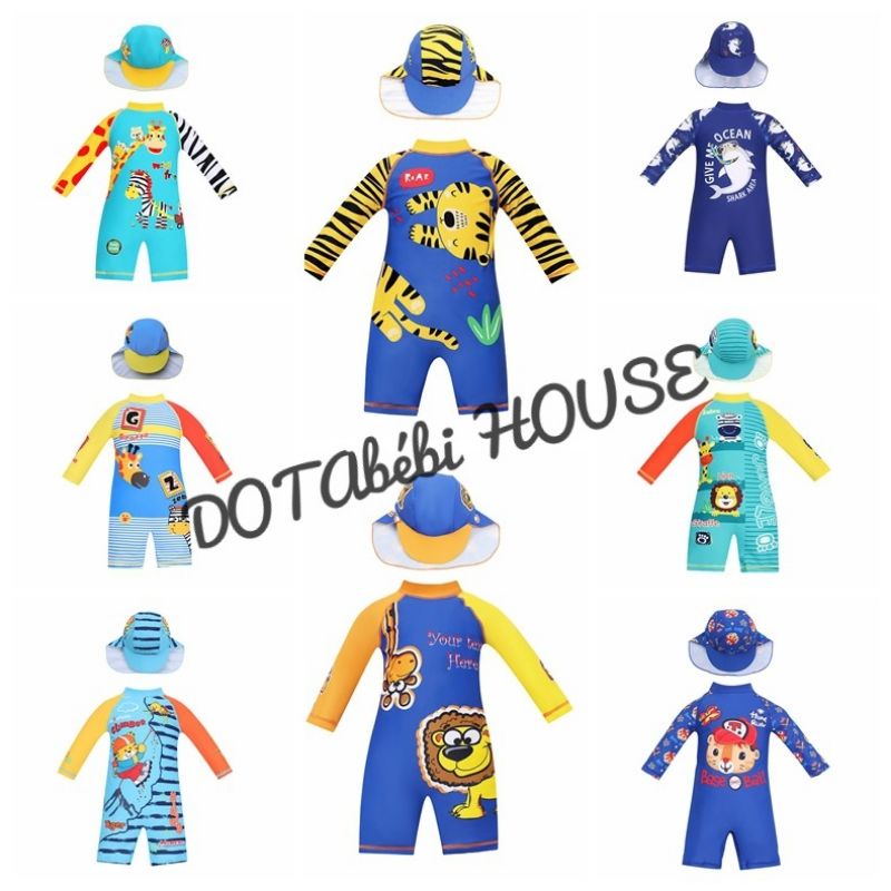 nhiều mẫu Đồ bơi liền thân tay dài có nón che gáy cho bé SW0307.9283- DOTAbébi HOUSE