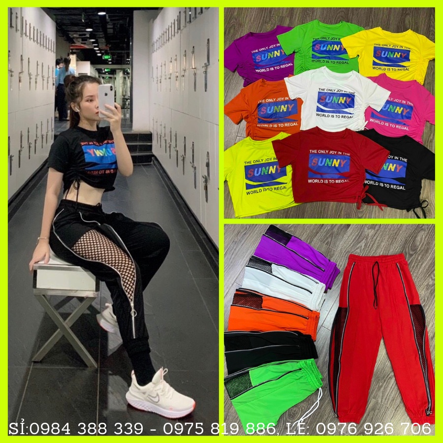 Bộ Tập Zumba, Gym, Nhảy Aerobic💥𝙎𝙄𝙀̂𝙐 𝙃𝙊𝙏💥 quần Jorger lưới chất gió mềm mịn, áo croptop chất Cotton thấm