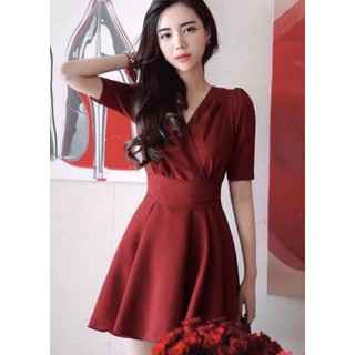 NICHAN  Đầm đỏ xoè cột eo (kèm hình thật)