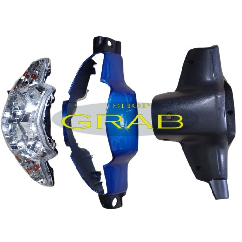 Bộ ốp đầu xe Wave ZX - Anpha cũ - 110 đời 97-06 gồm 3 món: ốp đầu , gáy đen và pha đèn loại 2 bóng - SPG-CB-2bong