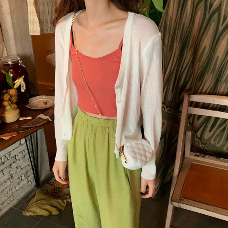 Áo Khoác Cardigan Dệt Kim Mỏng Tay Dài Cổ Chữ V Thiết Kế Đơn Giản Cho Nữ | BigBuy360 - bigbuy360.vn