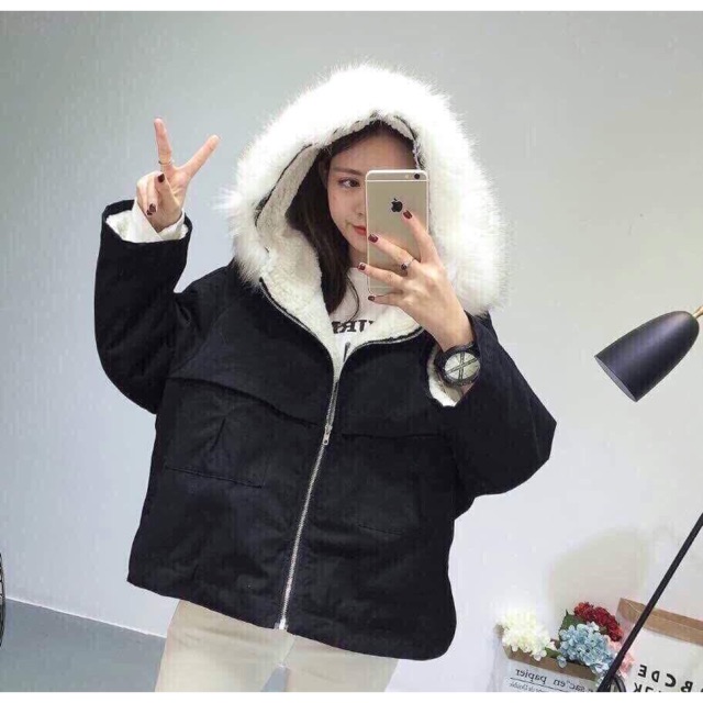 Áo khoác kaki phối lông