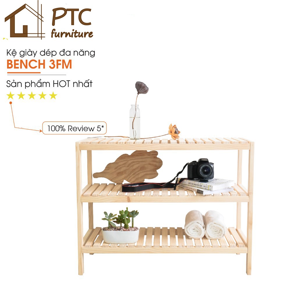 [ FREE SHIP ] Kệ Giày, Kệ Đa Năng 3 Tầng Nhiều Kích Thước Gỗ Thông PTC Furniture Nội Thất Lắp Ráp