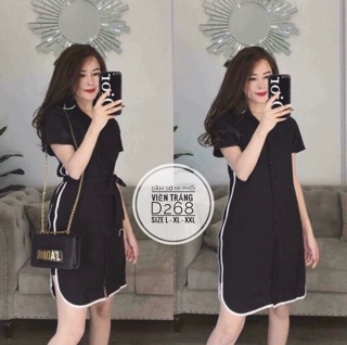 Bigsize Đầm sơ mi phối viền trắng D268