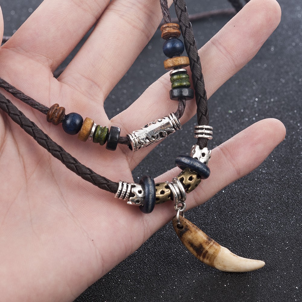 【COD】Dây chuyền hai lớp mặt hình chiếc răng phong cách vintage boho dành cho nam