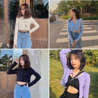 Áo croptop nữ dài tay, áo thun nữ cài cúc YAN cổ tròn hot trend 3 màu freesize ôm body hở eo sexy hàn quốc Cheapy C1238