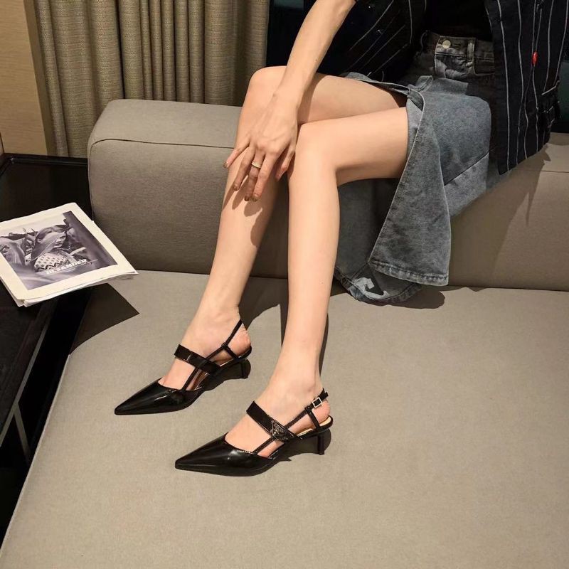 KM(VIDEO) Sandal 5p Prada Gót Nhọn Da Mềm Êm Fullbox Cao Cấp