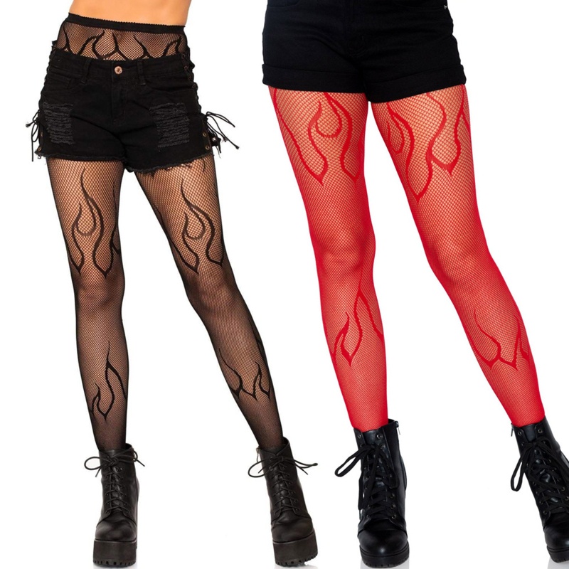 Youyo Quần Tất Lưới Rỗng Họa Tiết Ngọn Lửa Gợi Cảm Cho Nữ
