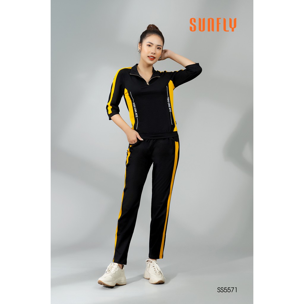 Bộ đồ thể thao nữ Sunfly chất cotton áo tay lỡ quần dài  SS5571 (4 màu kèm video)