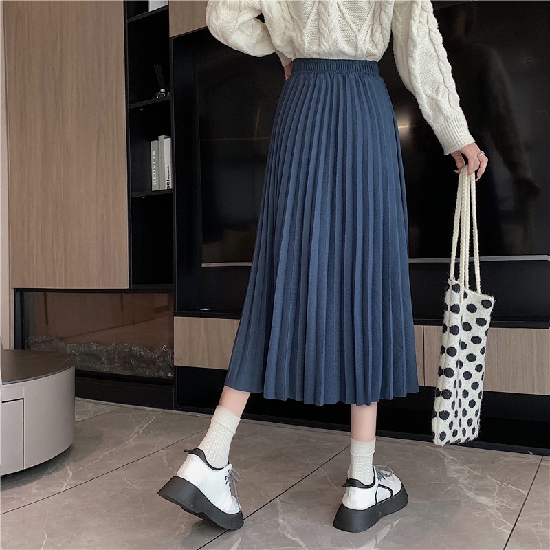 Chân váy midi xếp ly màu trơn phong cách Hàn Quốc thời trang cho nữ | BigBuy360 - bigbuy360.vn