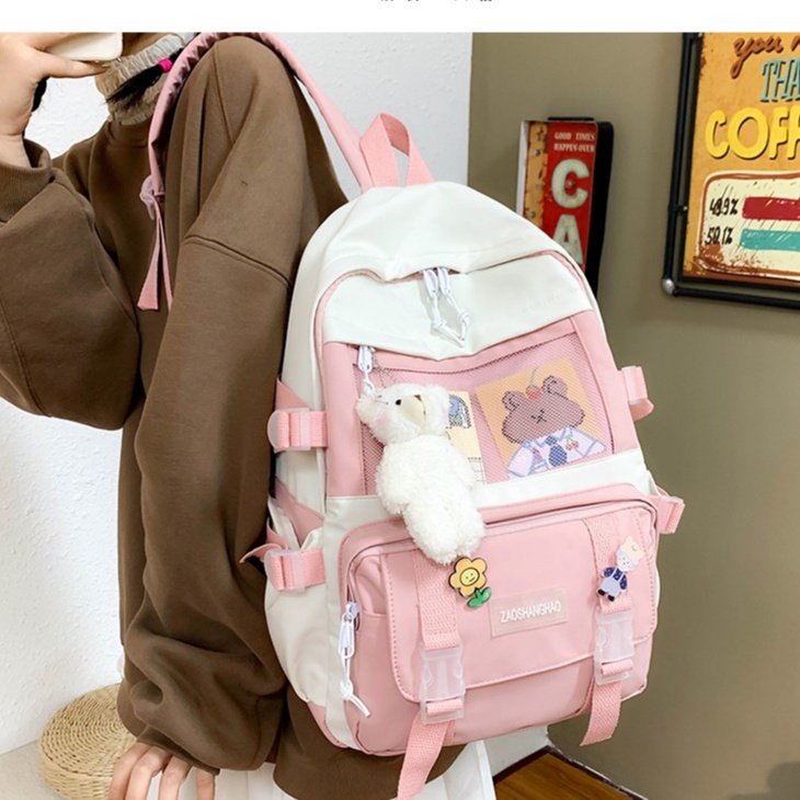 Balo học sinh ulzang kèm gấu trắng quảng châu