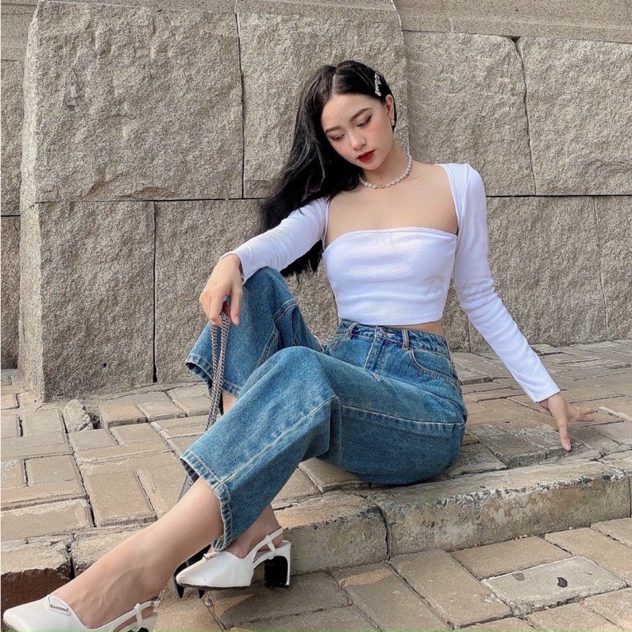 Áo Croptop Cổ Vuông Ôm Body Tay Dài A5271