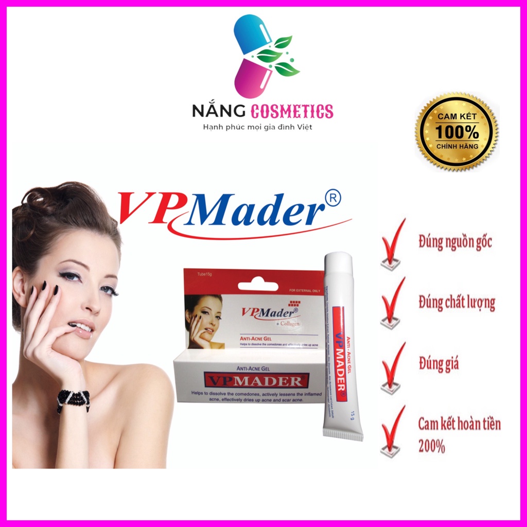 GEL BÔI MỤN VP MADER 15g - Gel Dưỡng Trắng Da Collagen Giảm Mụn Ở Mặt Và Ở Lưng Trẻ Hóa Da Dưỡng Ẩm