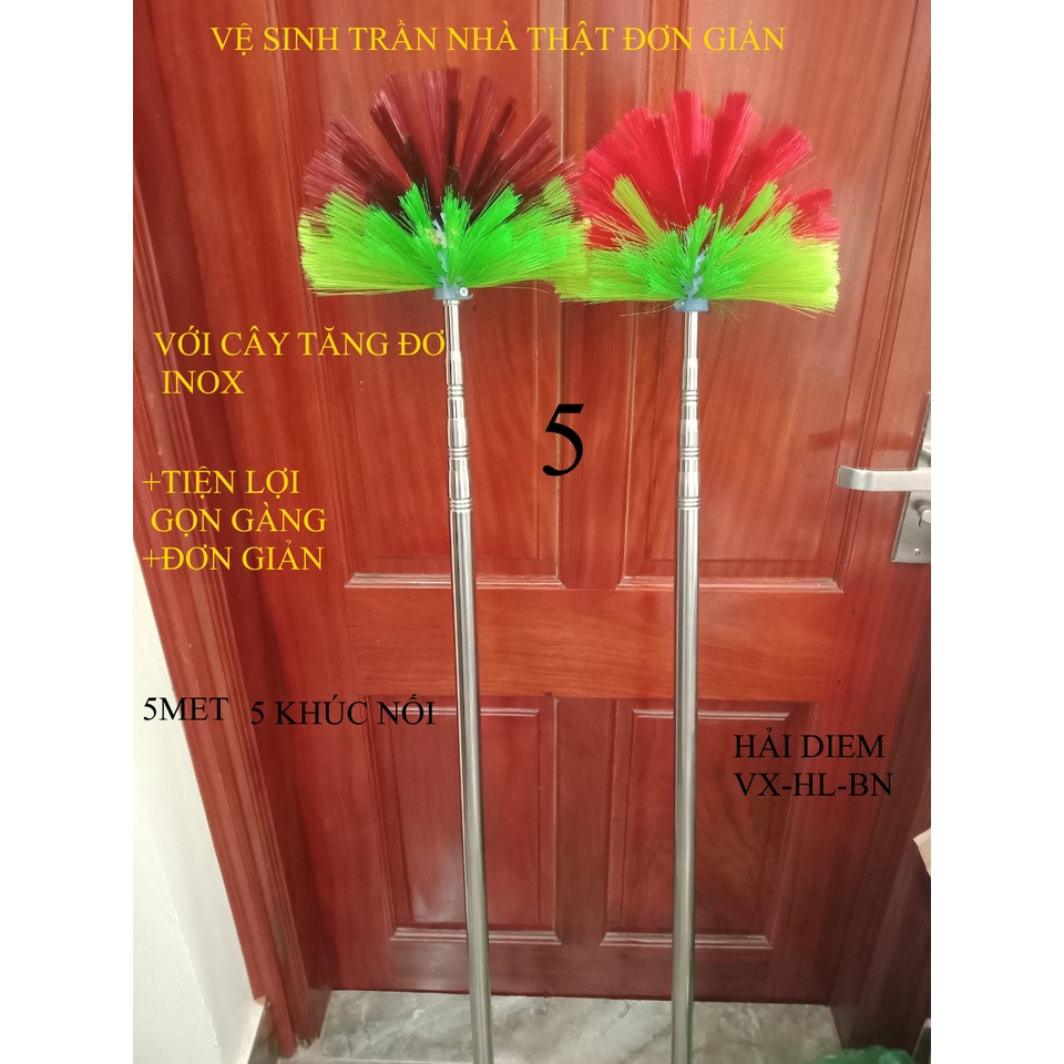 Chổi quét mạng nhện cây sào rút inox đa năng vệ sinh trần nhà đồ lau bụi trên cao, làm cán vợt cá sào treo chim