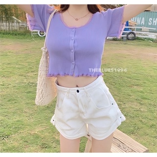 Áo croptop tím ren viền