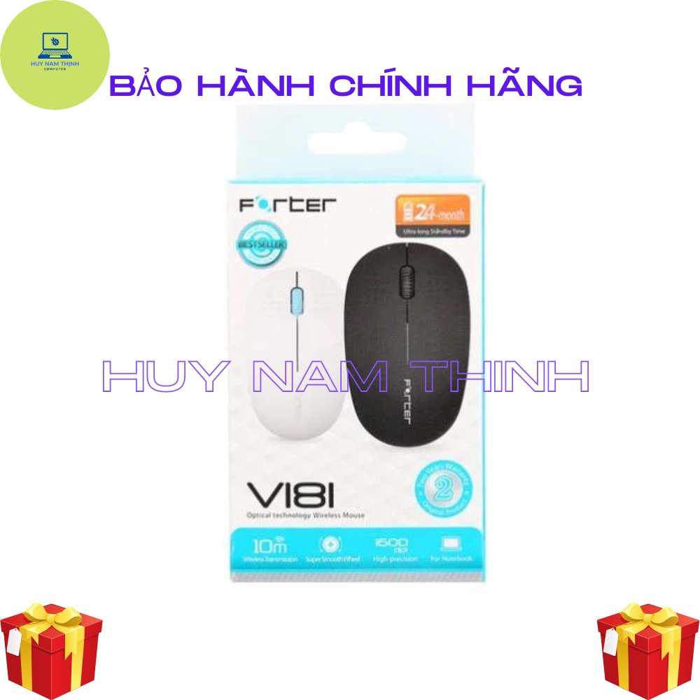 Chuột máy tính không dây Forter V181 bấm êm không tiền ồn, độ nhạy cao tặng kèm pin chính hãng