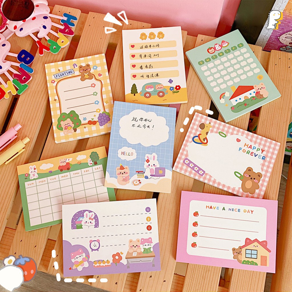 Giấy note ghi chú học sinh văn phòng Gấu thỏ dễ thương