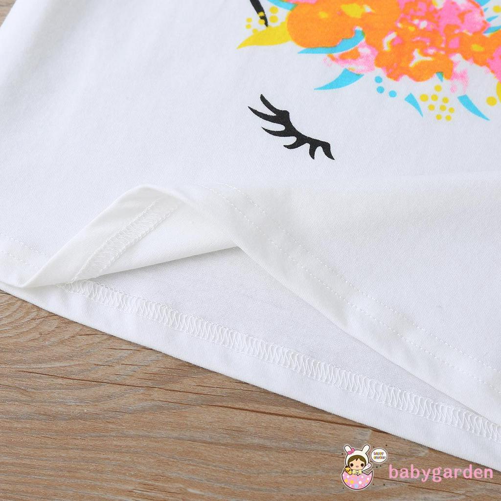 Áo thun tay ngắn in hình kỳ lân xinh xắn dành cho bé gái