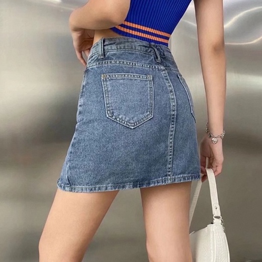 Chân Váy Denim Chữ a Lưng Cao Xẻ Tà Thời Trang Mùa Hè Phong Cách Mới Cho Nữ