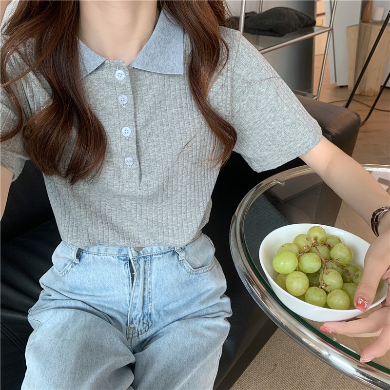 Áo polo dệt kim dáng ôm thiết kế đơn giản dễ phối đồ | BigBuy360 - bigbuy360.vn