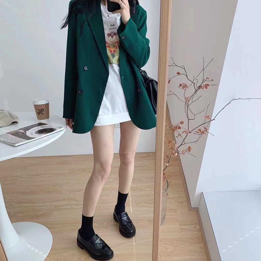 Áo khoác blazer xanh lá hottrend, áo vest dài tay, ngắn tay chất tuyết mưa dày dặn freesize | BigBuy360 - bigbuy360.vn