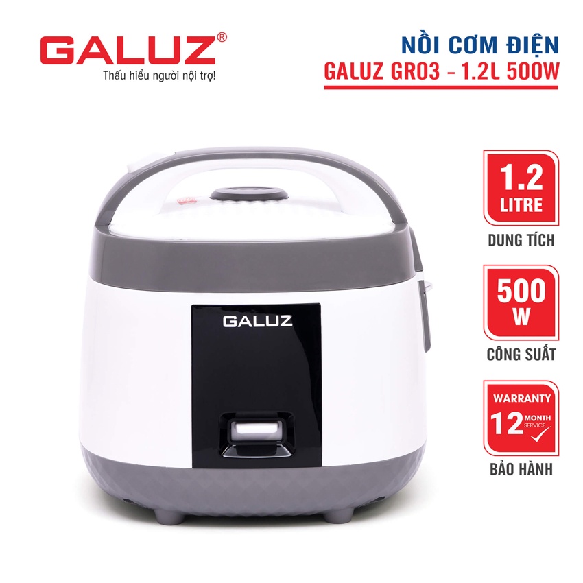 Nồi cơm điện Galuz GR-03 Dung tích 1.2L, Bảo hành 12 tháng, Nồi cơm điện đa năng thông minh