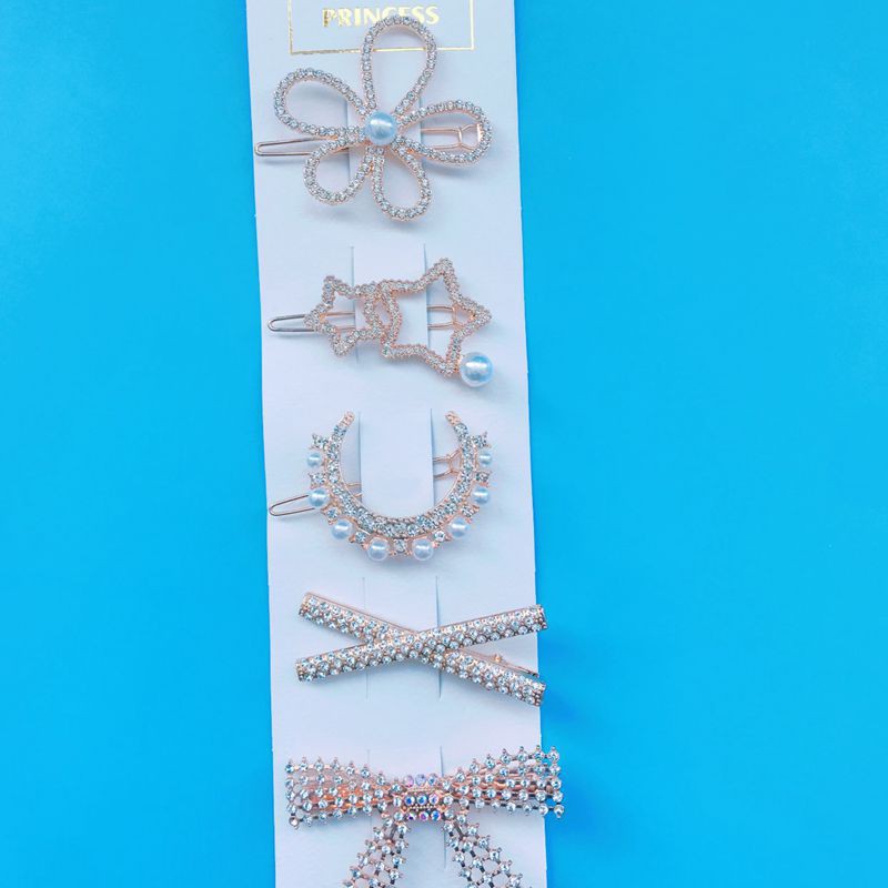 GG Set 5 Kẹp Tóc Hoa Và Nơ Đính Đá Phong Cách Hàn Quốc Siêu Xinh – Dumi Shop