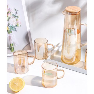 Bình Nước Thủy Tinh 1500ml Nắp Gỗ Màu Hổ Phách Trong Suốt Sang Trọng