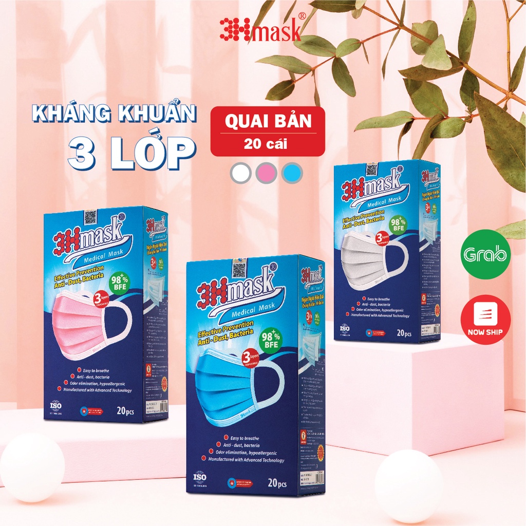 [NHIỀU MÀU] Khẩu Trang Y Tế 3Hmask 3 lớp quai bản không đau tai