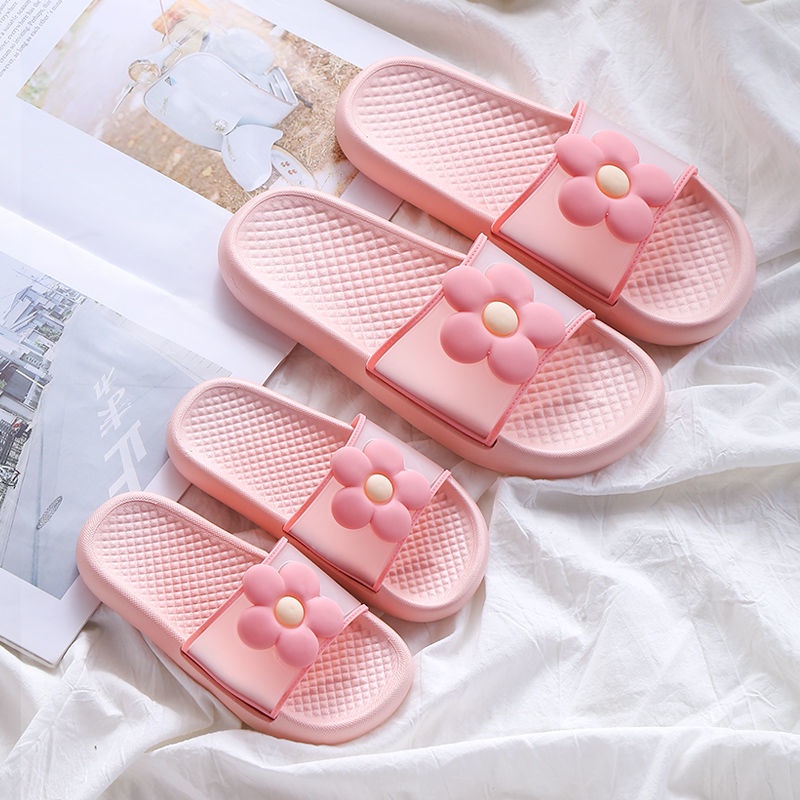 Oeggeo shop Dép Đế Bằng Trong Suốt Đính Hoa Cho Mẹ Và Bé Gái