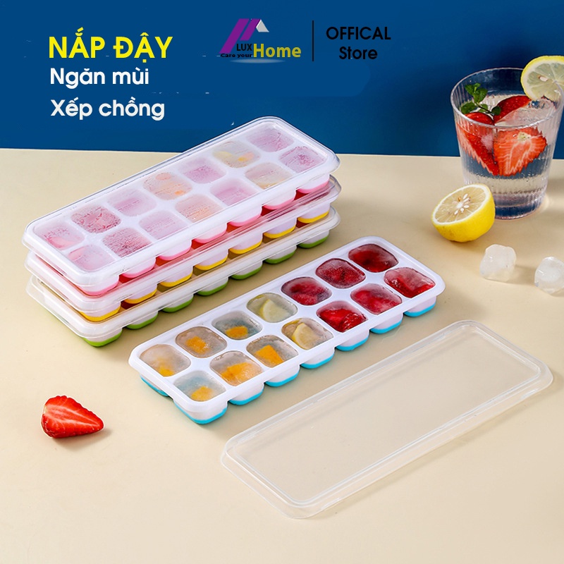 Khay làm đá bằng Silicon có nắp đậy dễ dàng lấy đá, 14 viên, khay làm thạch